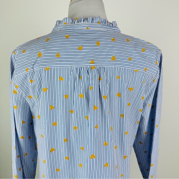 Talbots Ruffle Striped Heart Print Button Down Shirt Large Petite - Picture 12 of 15